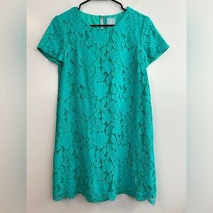 CeCe Teal Blue Lace Short Sleeve Shift Mini Dress Size 8